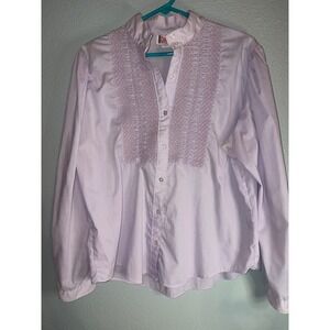 Vintage Carlyle Shirtmakers Lavender Smocked Ruffle Collar Blouse Size 40 Purple